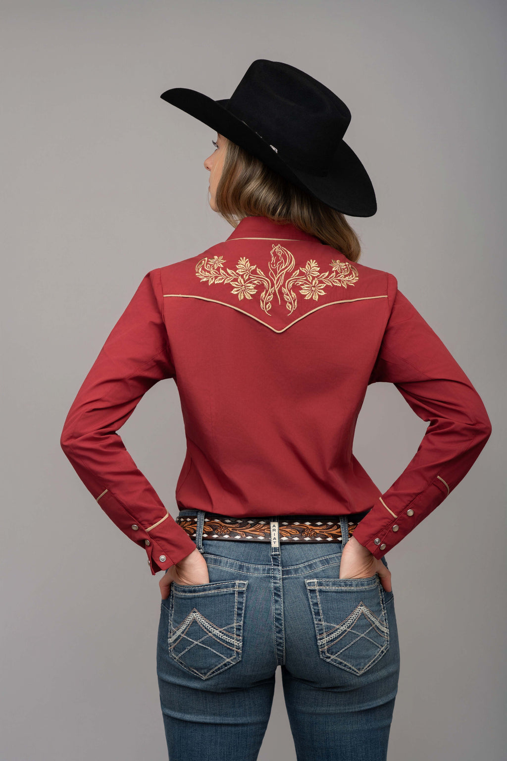 Outback King | Women's Prairie Embroidery Cowgirl Shirt | Frontier Red