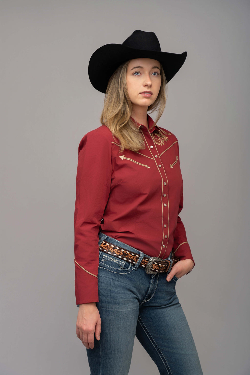 Outback King | Women's Prairie Embroidery Cowgirl Shirt | Frontier Red