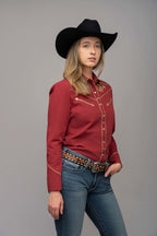 Outback King | Women's Prairie Embroidery Cowgirl Shirt | Frontier Red