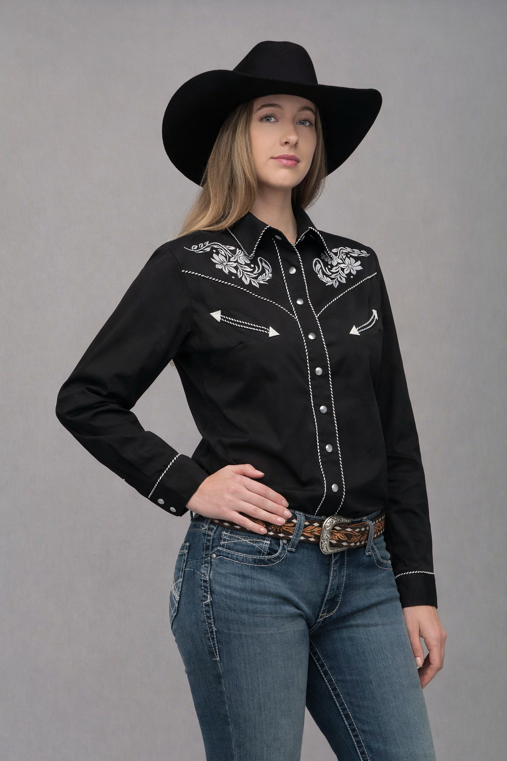 Outback King | Women's Prairie Embroidery Cowgirl Shirt | Midnight Black