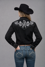 Outback King | Women's Prairie Embroidery Cowgirl Shirt | Midnight Black