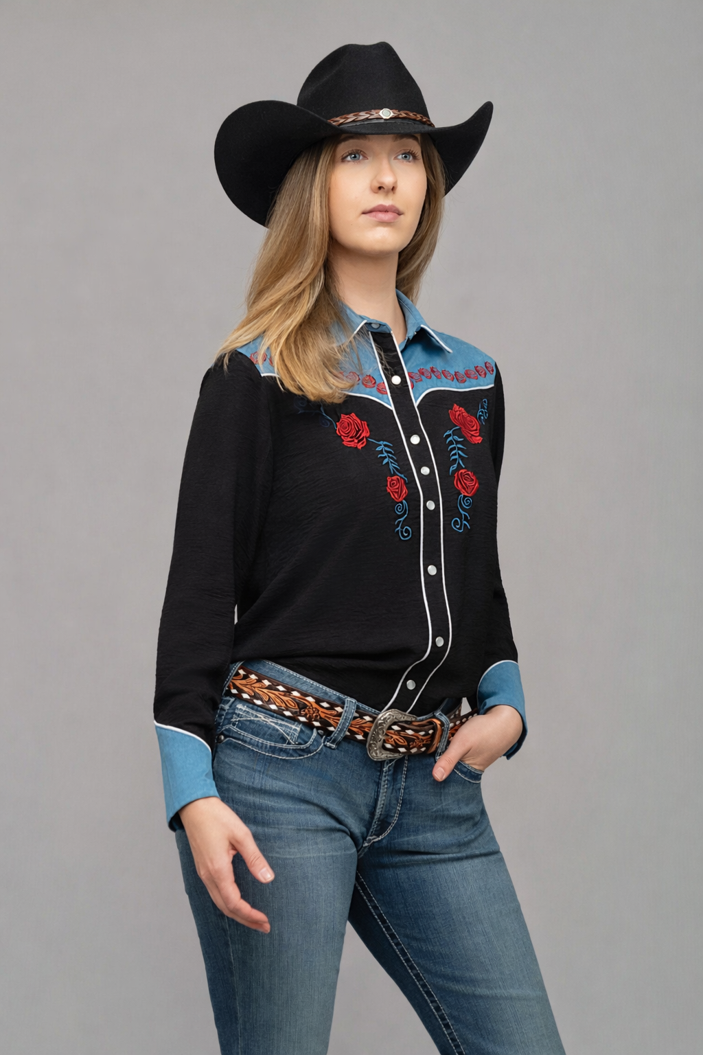 Outback King | Women's Prairie Embroidery Cowgirl Shirt | Midnight Rose