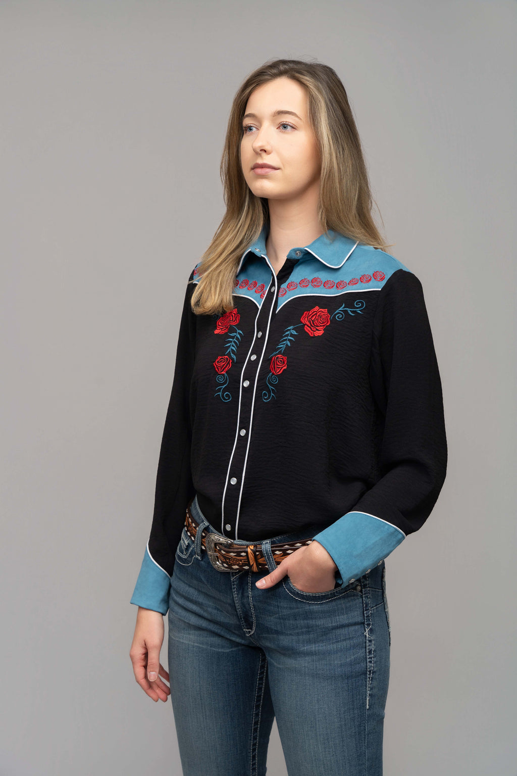 Outback King | Women's Prairie Embroidery Cowgirl Shirt | Midnight Rose