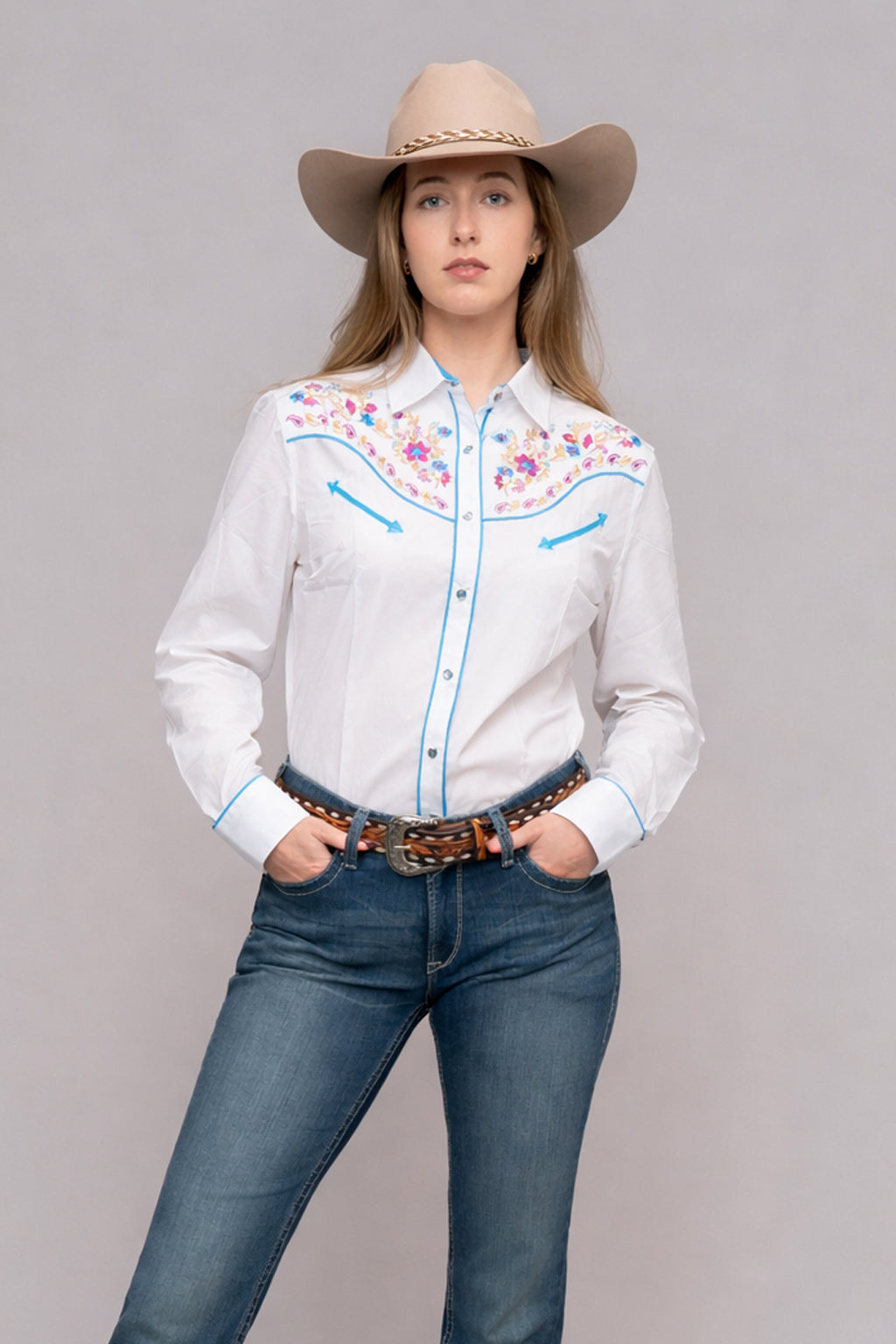 Outback King | Women's Prairie Embroidery Cowgirl Shirt | Wildflower Ivory
