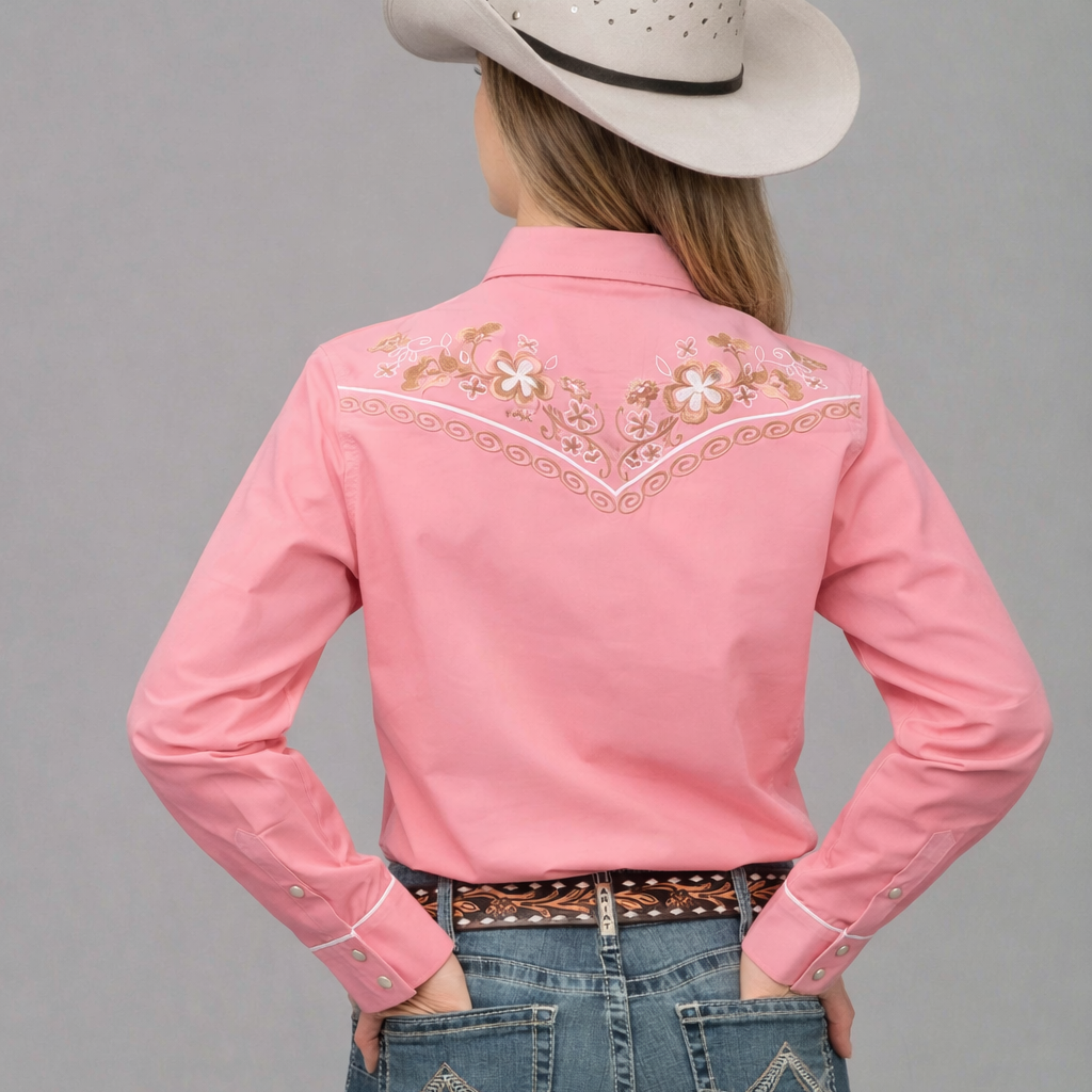 Outback King | Women's Prairie Embroidery Cowgirl Shirt | Wildflower Pink