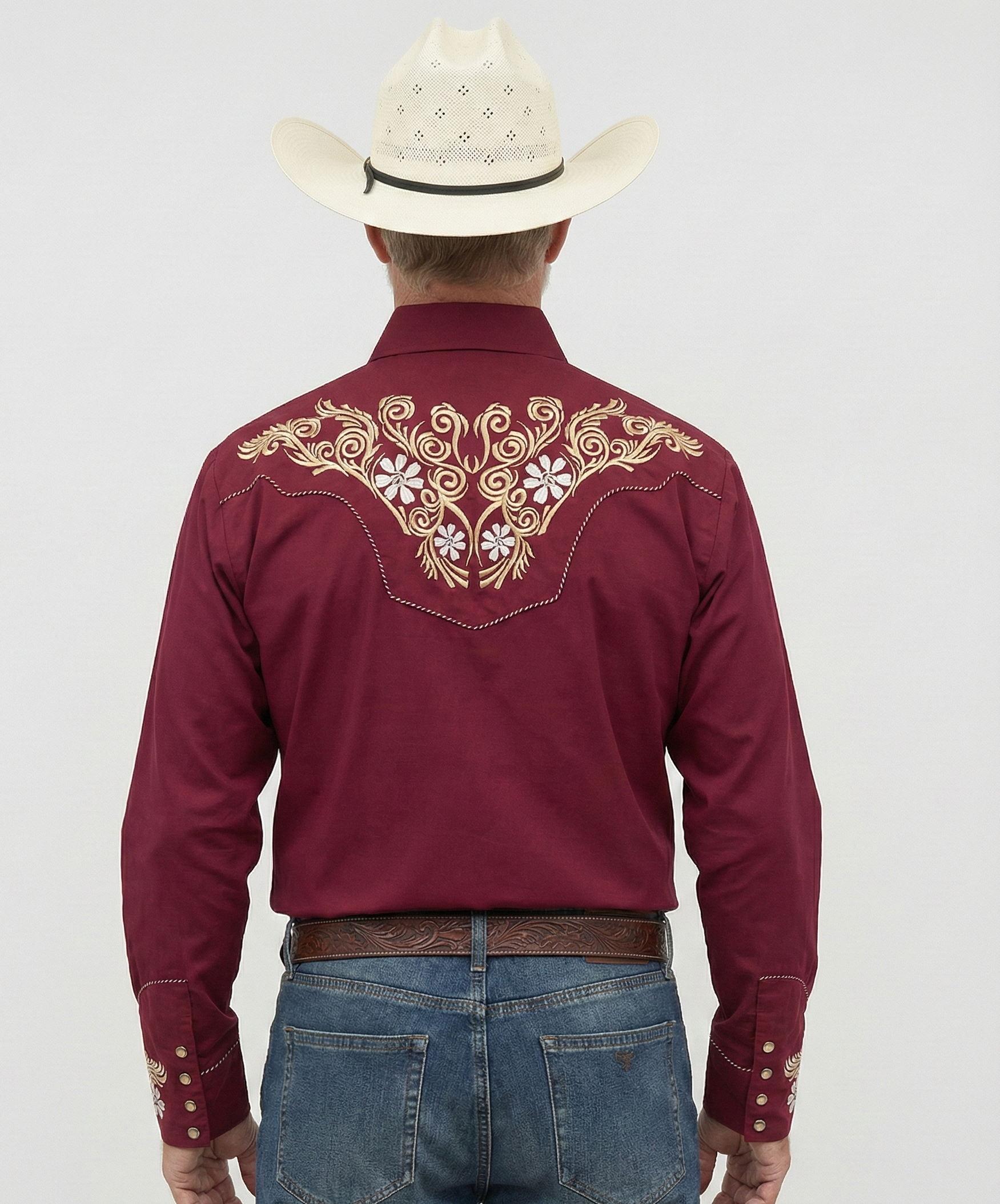 Outback King | Men's Ranger Embroidery Cowboy Shirt | Crimson Burgundy
