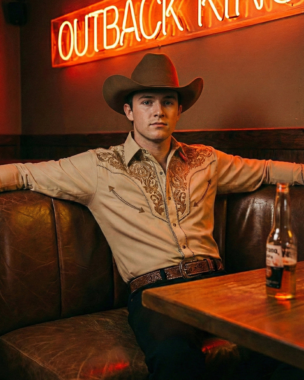 Outback King | Men's Ranger Embroidery Cowboy Shirt | Desert Khaki