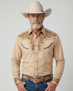 Outback King | Men's Ranger Embroidery Cowboy Shirt | Desert Khaki