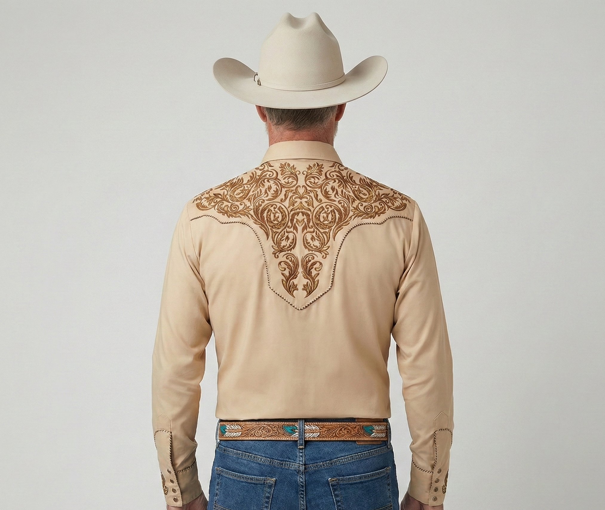 Outback King | Men's Ranger Embroidery Cowboy Shirt | Desert Khaki