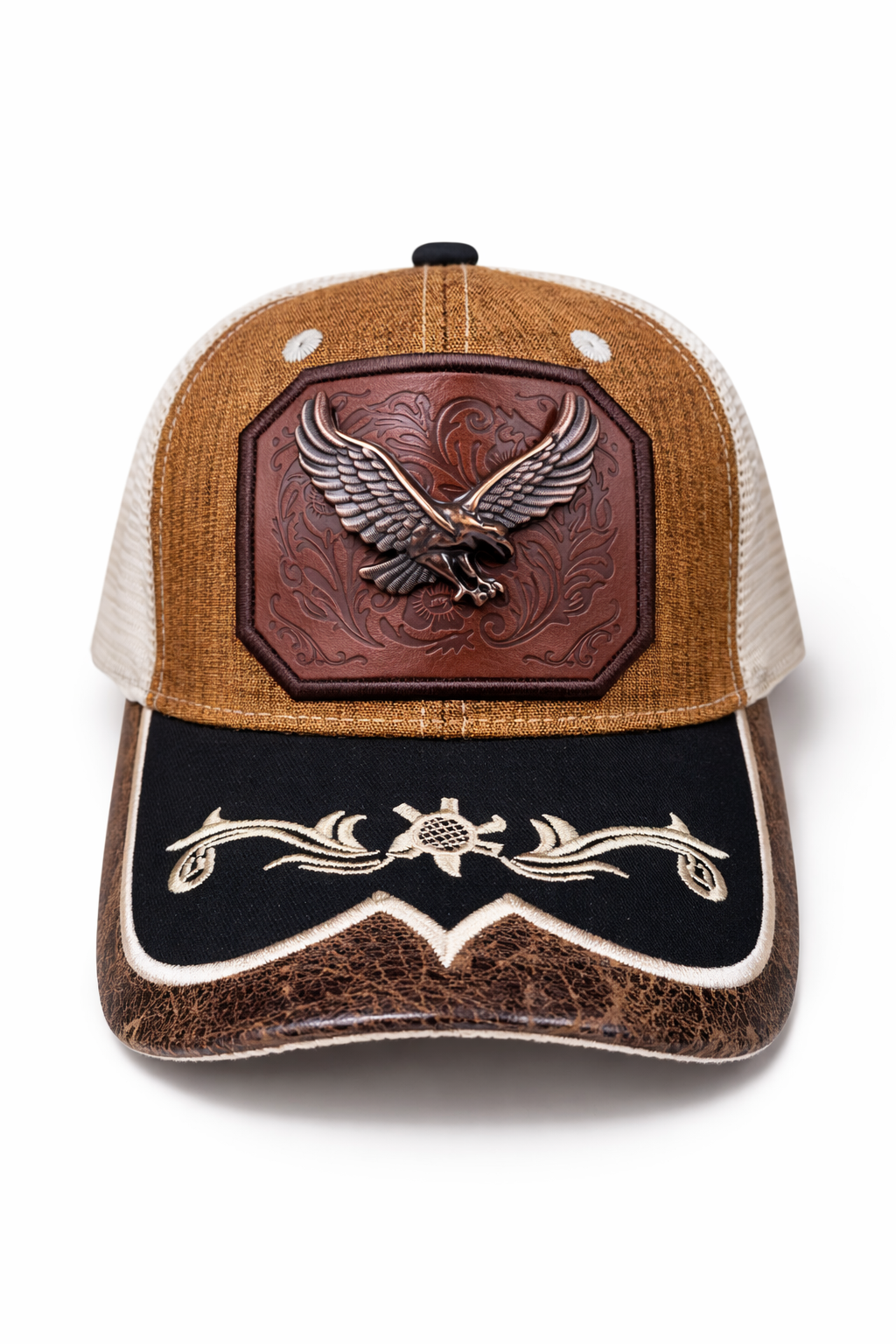 Outback King | Western Eagle Buckle Cap | Saddle Tan & Ivory Embroidery