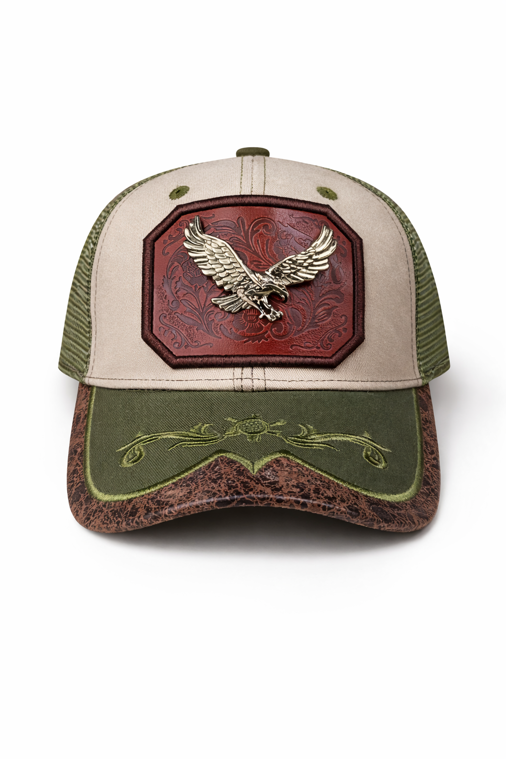 Outback King | Western Eagle Buckle Cap | Sand & Olive Embroidery