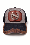 Outback King | Western Horseshoe Stallion Buckle Cap | Iron Grey & Black Embroidery