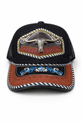 Outback King | Western Longhorn Buckle Cap | Black & Indigo Embroidery