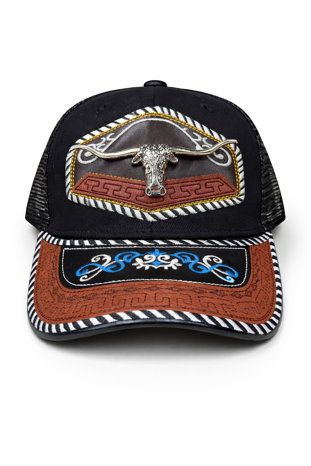Outback King | Western Longhorn Buckle Cap | Black & Indigo Embroidery