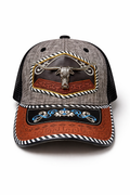 Outback King | Western Longhorn Buckle Cap | Iron Grey & Indigo Embroidery