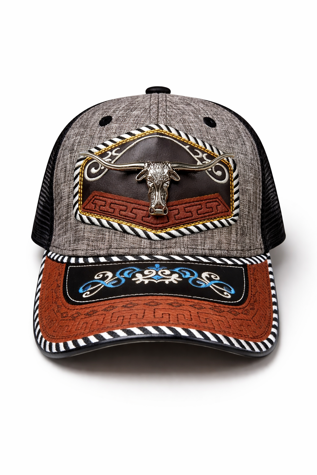 Outback King | Western Longhorn Buckle Cap | Iron Grey & Indigo Embroidery