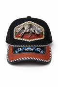Outback King | Western Running Horse Buckle Cap | Black & Indigo Embroidery