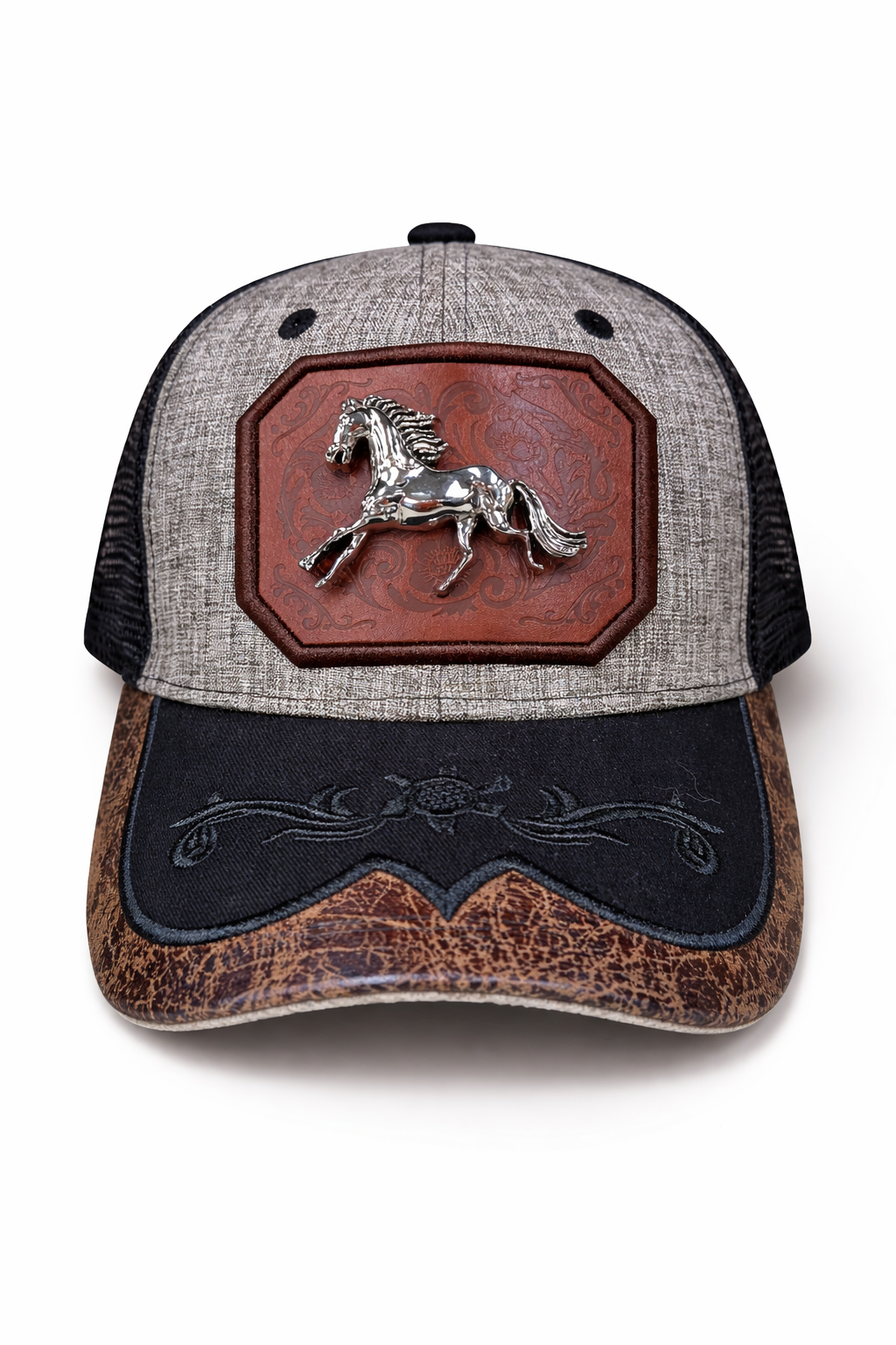 Outback King | Western Running Horse Buckle Cap | Iron Grey & Black Embroidery