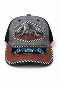 Outback King | Western Running Horse Buckle Cap | Iron Grey & Indigo Embroidery
