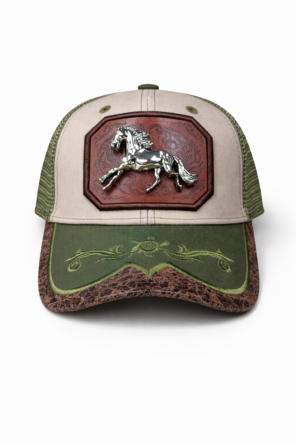 Outback King | Western Running Horse Buckle Cap | Sand & Olive Embroidery