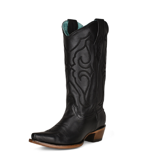 Corral | Stitch Pattern & Inlay Pull Straps Snip Toe | Black - Outback Traders Australia