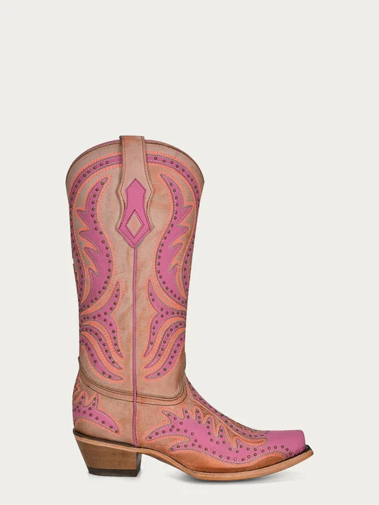 Corral | Overlay & Fluorescent Embroidery & Studs - Neon Black Light | Snip Toe | Pink